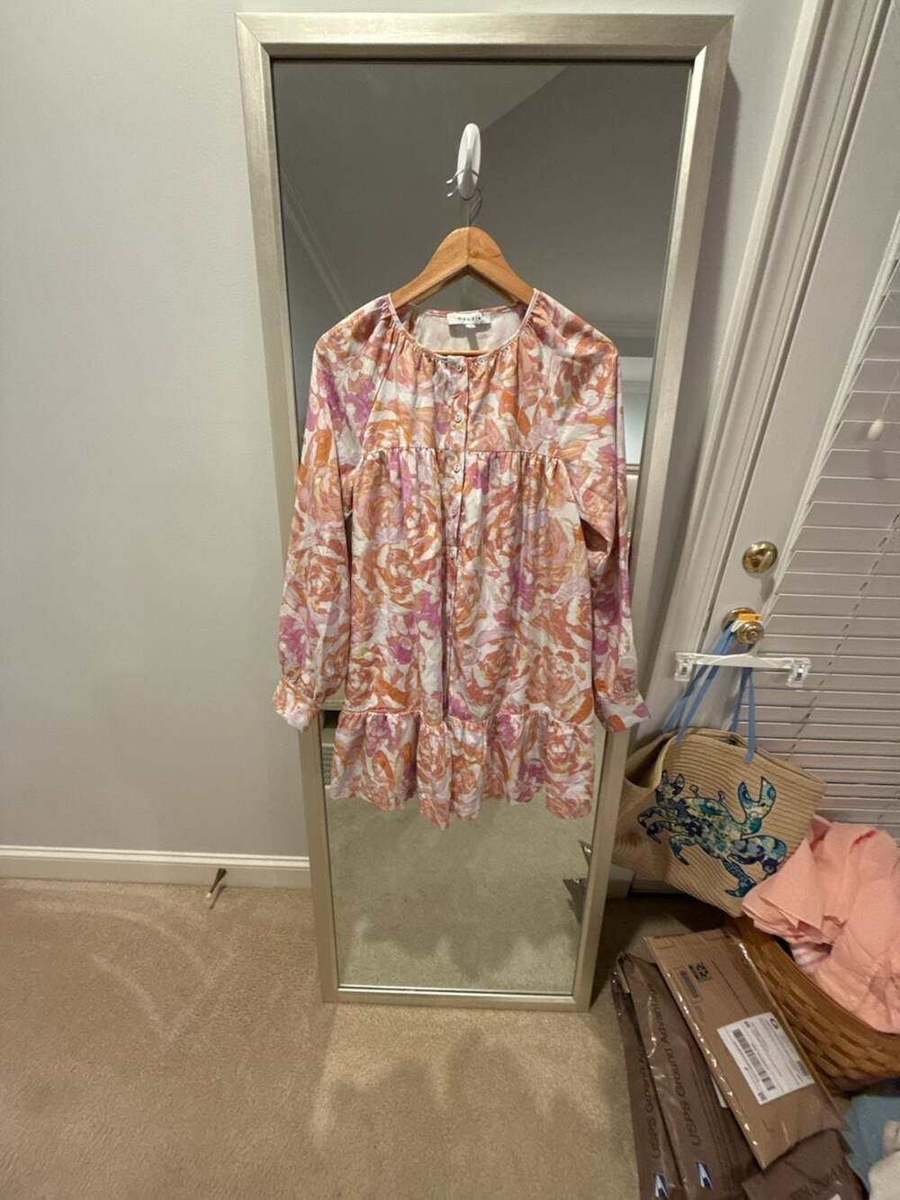Moodie Floral Long Sleeve Tiered Button Down Mini Dress
